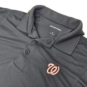 Washington Nationals Blue Polo Shirt Sport-Tek‎ M Embroidered Logo Short Sleeve